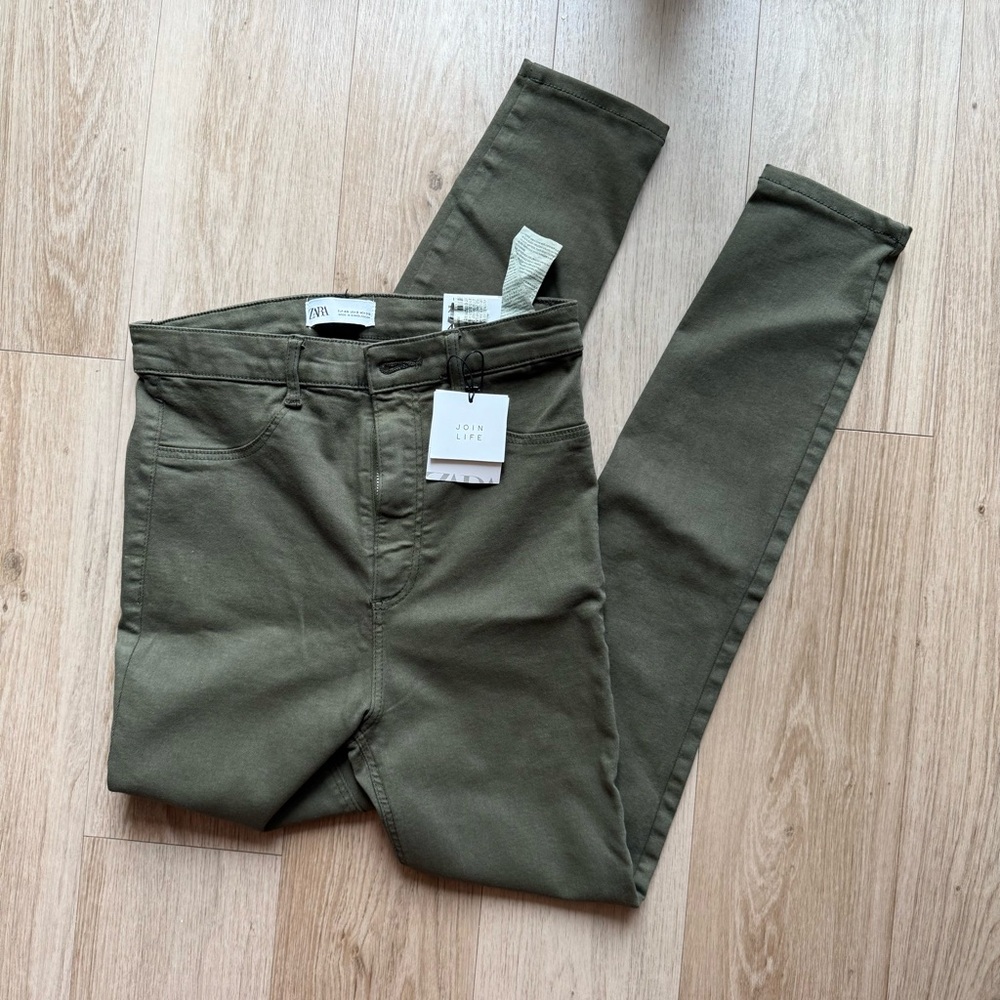 Zara hunter green High-Rise Ankle Jeans